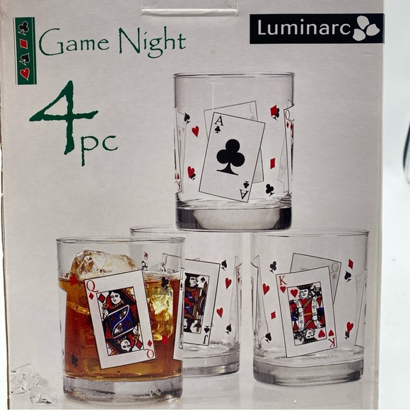 Card Deck Suit Poker 4 Luminarc Game Night 13 1/2 OZ Playing Card Glasses VTG - Picture 5 of 5